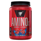 Frasco de AMINOx Endurance & Recovery, sabor Blue Raz, con 10g de BCAA y 0g de azúcar.