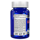 Vista lateral de la botella de Cafeína Allmax, con instrucciones de uso y advertencias.