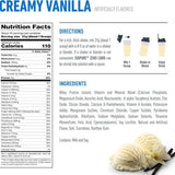 Tabla nutricional de Isopure Zero Carb Protein 3 lb sabor Creamy Vanilla con ingredientes y modo de preparación.