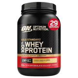 Proteína Whey Gold Standard 100% de Optimum Nutrition 2 lb sabor French Vanilla Crème con 29 servicios.