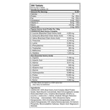 Tabla detallada con información nutricional de Carnivor Beef Aminos, que incluye aminoácidos esenciales, BCAAs y creatina. Aporta 12 calorías, 3 g de proteína y 0 grasas por porción.

