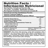 Información nutricional de Bi-Pro Classic sabor Vainilla, que resalta su contenido de 20 g de proteína por porción y su fórmula limpia sin lactosa.
